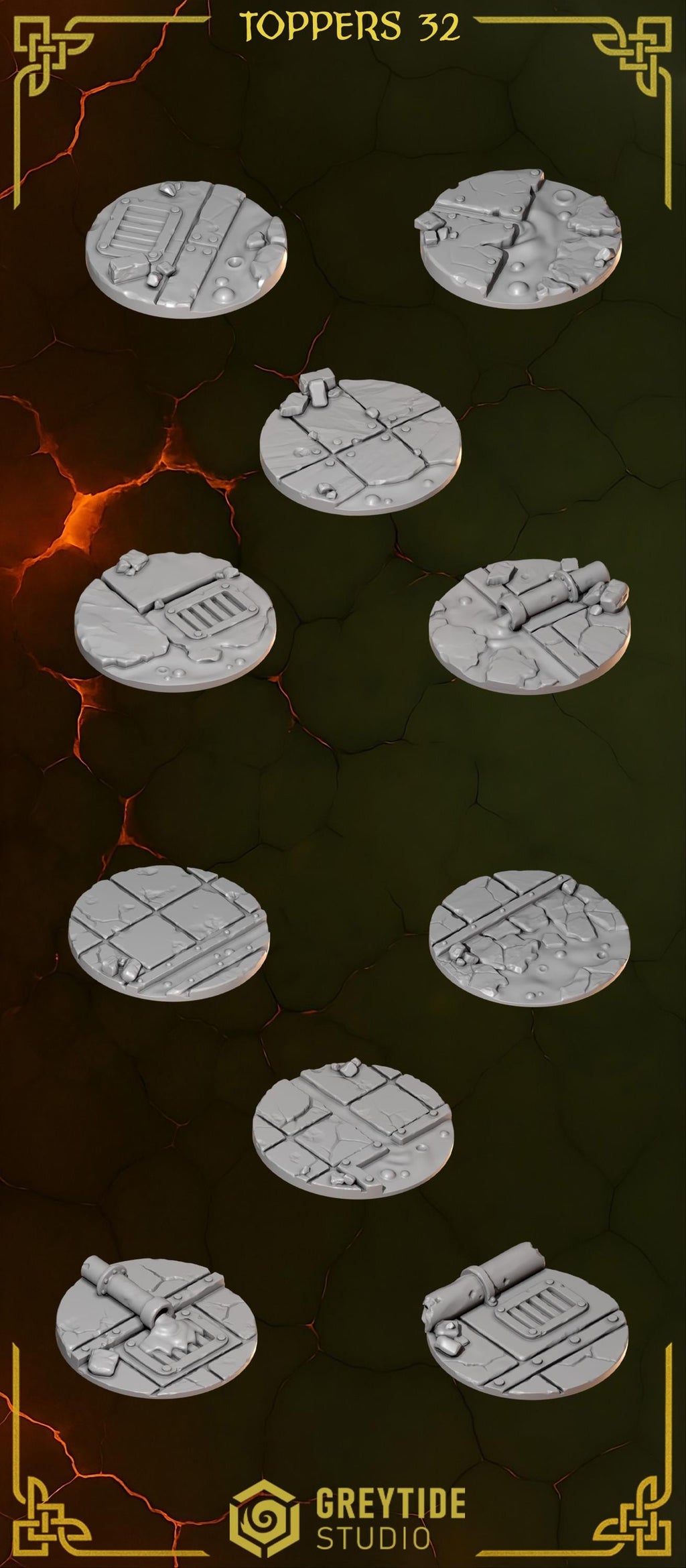 10x Greytide Studios Anvil Warden 32mm base topper