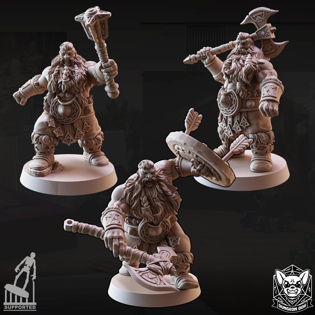 Roleplaying Miniatures Dwarf Barbarian Bundle by Dungeon Dog