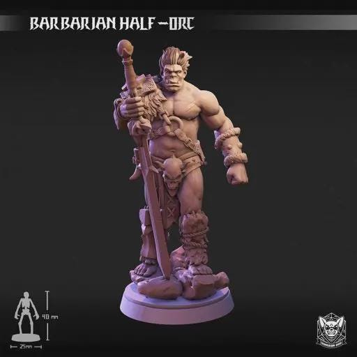 Roleplaying Miniatures Barbarian Half-Orc by Dungeon Dog